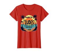 Le Persone su Ludes Non Dovrebbero Guidare Un Avvertimento al Tramonto Tropicale Maglietta, Donna, Rosso, 3XL