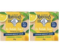 Le Petit Marseillais Solido 3 in 1 naturale Bio Limone Erba Ferro per doccia e shampoo per viso, bar biologico e rinfrescante senza sapone, pH neutro con profumo delicato, 1 x 80 g (Confezione da 2)