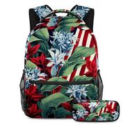 Le piante con bandiera americana si preparano per il ritorno a scuola con il nostro set zaino e astuccio per ragazzi, ragazze e adolescenti, Multicolore#04, B：29.4x20x40cm P：19x7.5x3.8cm, Zaini