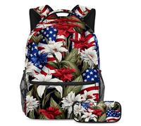 Le piante con bandiera americana si preparano per il ritorno a scuola con il nostro set zaino e astuccio per ragazzi, ragazze e adolescenti, Multicolore#02, B：29.4x20x40cm P：19x7.5x3.8cm, Zaini