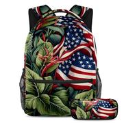 Le piante con bandiera americana si preparano per il ritorno a scuola con il nostro set zaino e astuccio per ragazzi, ragazze e adolescenti, Multicolore#06, B:29.4x20x40cm P:19x7.5x3.8cm, Zaini