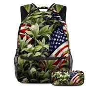 Le piante con bandiera americana si preparano per il ritorno a scuola con il nostro set zaino e astuccio per ragazzi, ragazze e adolescenti, Multicolore#07, B：29.4x20x40cm P：19x7.5x3.8cm, Zaini