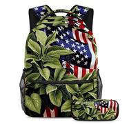 Le piante con bandiera americana si preparano per il ritorno a scuola con il nostro set zaino e astuccio per ragazzi, ragazze e adolescenti, Multicolore#05, B：29.4x20x40cm P：19x7.5x3.8cm, Zaini