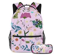 Le piante fresche conquistano la classe con il nostro set di 2 zaini per bambini, zaino e astuccio di grande capacità per ragazzi ragazze adolescenti, Multicolore#05, B：29.4x20x40cm P：19x7.5x3.8cm,
