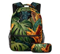 Le piante tropicali tornano a scuola con il nostro set zaino e astuccio per ragazzi, ragazze e adolescenti, Multicolore#01, B：29.4x20x40cm P：19x7.5x3.8cm, Zaini Daypack