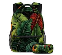 Le piante tropicali tornano a scuola con il nostro set zaino e astuccio per ragazzi, ragazze e adolescenti, Multicolore#02, B:29.4x20x40cm P:19x7.5x3.8cm, Zaini Daypack
