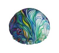 Le piume di pavone hanno stampato i cappelli riutilizzabili della doccia, copricapo di doppio strato per la stazione termale ed il salone, grande involucro dei capelli