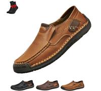 Le Prime Scarpe da Uomo,Stivali da Guida Slip-on in Pelle di Prima qualità Fatti a Mano da Uomo,da Viaggio e da Esterno(Yellow-Brown-B,40 EU)