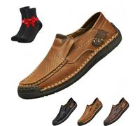 Le Prime Scarpe Sportive Eleganti e Traspiranti in Pelle Cava da Uomo, Modello Slip-on, for Il Tempo Libero, Le Passeggiate, L'Ufficio, i Viaggi e Le attività all'aperto.(Yellow - Brown,46 EU)