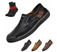 Le Prime Scarpe Sportive Eleganti e Traspiranti in Pelle Cava da Uomo, Modello Slip-on, for Il Tempo Libero, Le Passeggiate, L'Ufficio, i Viaggi e Le attività all'aperto.(Black,47 EU)
