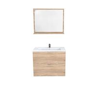 Le Quai des affaires Malaga Mobile sottolavello + Specchio, Pannello di truciolato Rivestito in melammina, Rovere Sbiancato, 81x46x64