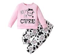 Le ragazze del bambino manica lunga stampa mucca cartone animato top pantaloni due pezzi abiti casual impostati per abbigliamento per bambini Pigiama Pesante
