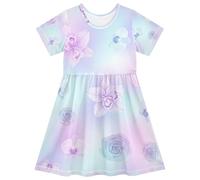 Le ragazze floreali viola morbide vestono UPF50 tricottano la manica corta una linea adatta 2T a 8T, Morbido Viola Floreale, 2 Anni