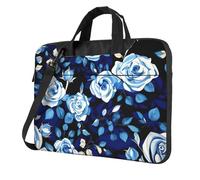 Le rose blu del modello del fiore stampano le borse convenienti del computer portatile alla moda e di stile protettivo unico, Nero , 15.6 inch