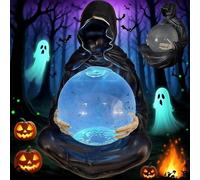 Le Sfere di Cristallo del Dio della Morte con Pipistrello Galleggiante, Globo d'Acqua con Luce LED a Forma di Mietitore, Decorazioni di Halloween for Vibrazioni inquietanti e magiche.