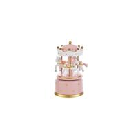 LE STELLE Carillon Legno Musicale Giostra con Cavalli, Rosa e Oro, 7,5 x 13 cm, con Shopper