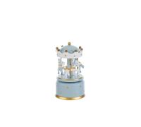LE STELLE Carillon Musicale Giostra, Cavalli Bianchi e Oro, 7,5 x 13 cm, Celeste con Pois Dorati