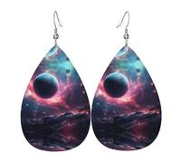 Le stelle stanno cadendo. orecchini in pelle stampata su entrambi i lati int e forma di gocce d'acqua, creativo, leggero e romanzo, colori vivaci e vivaci.