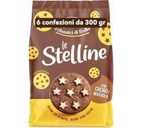 Le Stelline Biscotti Classici di Frolla con Cacao e Nocciola, Senza Olio di Palma, 6 Confezioni da 300 gr