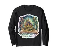Le storie Si svolgono Magic Awaits Book Lover Biblioteca Bookworm Fan Maglia a Manica