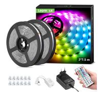 LE 15M Striscia LED RGB, LED Strisce 5050 SMD, Striscia Luminosa con 8 Modalità e 20 Colori Dimmerabili per Decorazione Interna & Esterna, Luci Kit Incluso Dimmer e Telecomando a 44 Tasti, 2x7.5M