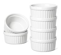 LE TAUCI Cocotte Monoporzione da Forno, 6 X 120 ml Creme Brulee e Soufflé, Pirottini in Ceramica Impilabili per Forno, Cottura, Salse, Crema, Gelato, Set di 6, Bianco