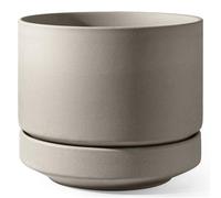 LE TAUCI Grande vaso per piante da 35,5 cm con sottovaso, grande vaso in ceramica per esterni e interni, foro di drenaggio, cuscinetto in rete e tappo, poroso non smaltato, moderno minimalista per