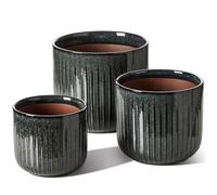 Le TAUCI Plant Pots, Large Planter Ceramic, 8.3+6.9+5.7 inch Flower Pot for Plants with Drainage Holes, Garden Planters Outdoor, Indoor House Plants, Set of 3, Reactive Glaze Brown