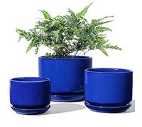 LE TAUCI Set da 3 Vaso in Ceramica per Piante, 11+13+17 cm di Diametro Vaso per Piante da Interno, Vasi Piccoli con Sottovaso e Foro di Drenaggio, Regali per la Mamma, Blu Zaffiro
