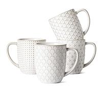 LE TAUCI Set di tazze da caffè in ceramica, 473 ml, tazze in rilievo per latte, tè caldo, cappuccino, moka, cacao, lavabili in lavastoviglie, adatte per l'inaugurazione della casa e matrimoni, 9,7 cm,