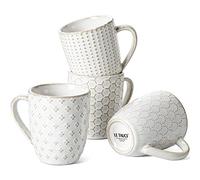 LE TAUCI Tazze da caffè grandi in ceramica da 198,4 ml, per caffè Au Lait, doppio colpo, latte, caffè moka, tè, set da 4, bianco artico