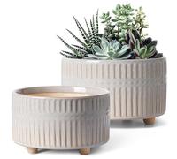 LE TAUCI Vasi per Piante Grasse, Vaso in Ceramica per Interni di 16,5 + 20 cm con Foro di Drenaggio, Vaso Decorativo Rotondo Moderno, Regali per la Mamma, Set di 2, Bianco Stellato
