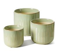 LE TAUCI Vaso di Ceramica per piante, 20+17+14 cm Vasi per Piante da interno con Foro di Drenaggio, Fioriere Cilindrico Medio, Set da 3, Smalto Verde Salvia