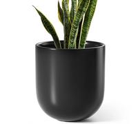 LE TAUCI Vaso per piante da 25,4 cm, vasi in ceramica per piante con foro di drenaggio e tappo in gomma, vasi per piante da interno per ulivo, vaso cilindrico per casa, patio, ufficio, nero