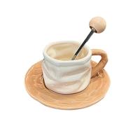 Le tazze da caffè e i piattini in ceramica da 180 ml pieghettati a mano sono puri e freschi per uso domestico per caffè al latte