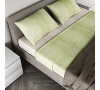 Le Telerie Completo Lenzuola In Cotone; Parure Completo Letto Bicolor In Puro Cotone Singolo Matrimoniale 1 Piazza e mezza; Prodotto Certificato (Verde/Crema, Matrimoniale)