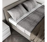 Le Telerie Completo Lenzuola In Cotone; Parure Completo Letto Bicolor In Puro Cotone Singolo Matrimoniale 1 Piazza e mezza; Prodotto Certificato (Grigia/Titanio, Una piazza e mezzo)