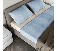 Le Telerie Completo Lenzuola In Cotone; Parure Completo Letto Bicolor In Puro Cotone Singolo Matrimoniale 1 Piazza e mezza; Prodotto Certificato (Blu/Crema, Una piazza e mezzo)