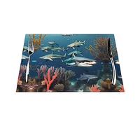 Le tovagliette in tessuto PVC con squali sotto il mare sono stampate e possono aggiungere decorazione al tuo tavolo da pranzo.