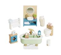 Le Toy Van Bagno per casa delle bambole, 3 anni, gioco educativo, Set mobili di legno 19 pezzi, giocattoli ecologici, Montessori, include accessori per la stanza da bagno