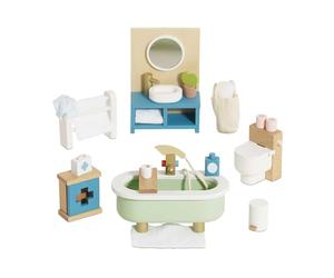 Le Toy Van Bagno per casa delle bambole, 3 anni, gioco educativo, Set mobili di legno 19 pezzi, giocattoli ecologici, Montessori, include accessori per la stanza da bagno