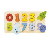 Le Toy Van - PL142 - Gioco educativo numeri in legno 123, 18 mesi, puzzle con numeri 3D, Montessori, ecologico, include 10 numeri da 0 a 9, in legno certificato FSC e colori a base d'acqua, Petilou