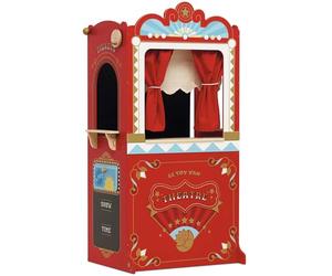 Le Toy Van Gioco educativo 3 Anni teatro delle Marionette e dei burattini Grande in Legno, Alto 122 cm, Giocattolo Montessori, con insegna Reversibile, 2 lavagne, sipario con Tende Vere