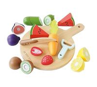 Le Toy Van Gioco educativo bambino 2 anni, gioco frutta e verdura da tagliare legno FSC, 18 pezzi, giocattolo cucina, ecologico, Montessori, include 1 tagliere, 1 coltello, 1 pelapatate