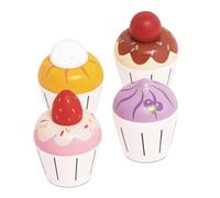 Le Toy Van Gioco educativo cupcakes finti, giocattolo per bambini, 2 anni, set da 4 muffins con confezione regalo, gioco Montessori, in legno naturale FSC e colori a base d'acqua