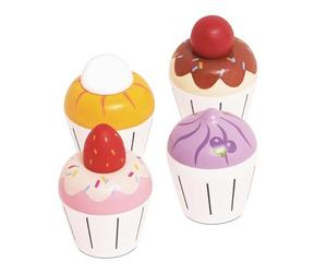 Le Toy Van Gioco educativo cupcakes finti, giocattolo per bambini, 2 anni, set da 4 muffins con confezione regalo, gioco Montessori, in legno naturale FSC e colori a base d'acqua