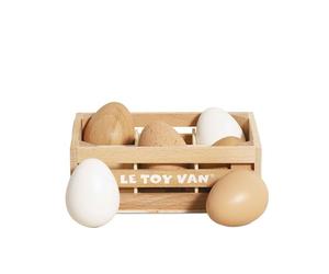 Le Toy Van Gioco educativo per bambini dai 2 anni cassetta di 6 uova in legno, giocattoli Montessori, gioco ecologico in legno FSC e colori a base d'acqua