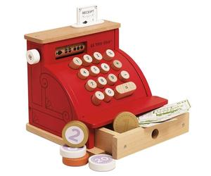 Le Toy Van Gioco educativo per bambini dai 3 anni registratore di cassa in legno con scontrino, monete e banconote, giocattolo ecologico, Montessori, in legno certificato FSC