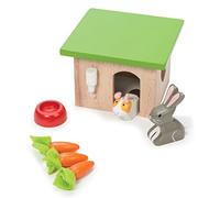Le Toy Van - ME045 - Gioco educativo coniglio e criceti giocattolo in legno, 3 anni, 5 pezzi, animali domestici adatti alla casa delle bambole con cuccia e accessori, Montessori, certificato FSC