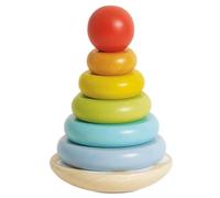 Le Toy Van - PL011 - Gioco torre ad anelli impilabili Montessori, giocattolo educativo per bambini dai 18 mesi, Petilou, 6 pezzi arcobaleno da impilare, gioco ecologico, in legno FSC, Petilou